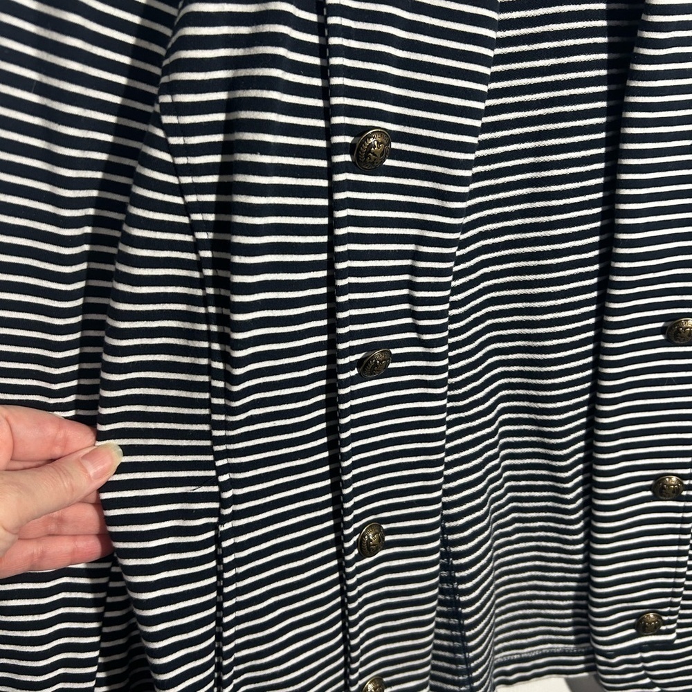 Tommy Hilfiger Striped Puff Sleeve Open Blazer Jacket Navy Large Gold Button - Picture 4 of 16